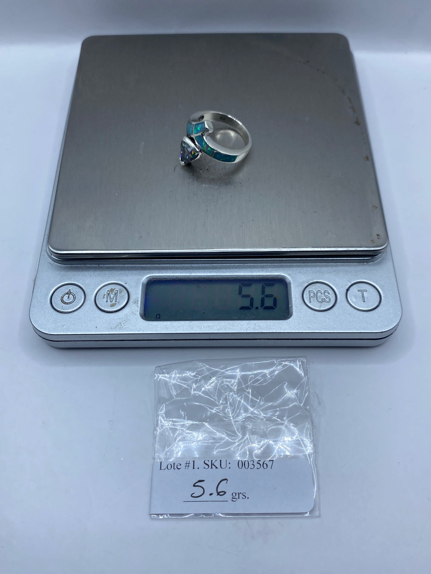 Anillo Plata .950 Ópalo de Fuego Azul Cielo — Diseño Geométrico — foto 6