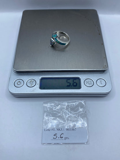 Anillo Plata .950 Ópalo de Fuego Azul Cielo — Diseño Geométrico — foto 6