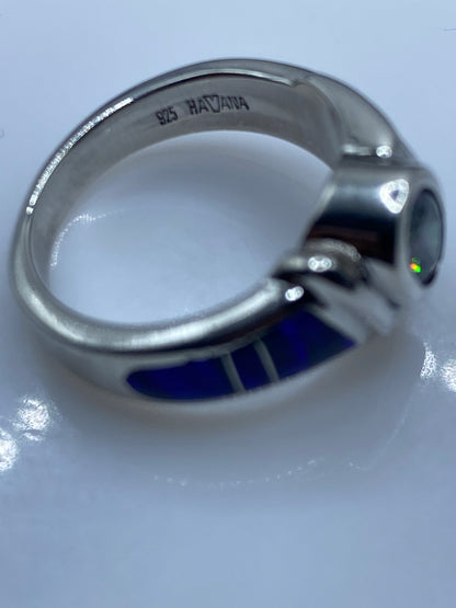 Anillo Solitario Ópalo de Fuego Azul — Plata .925 Taxco — foto 5
