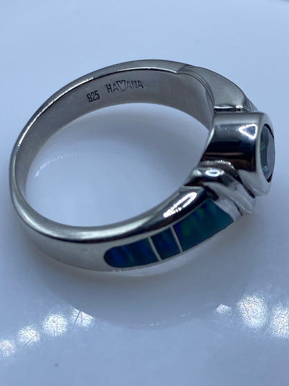 Anillo de Plata con Ópalo de Fuego Azul — Diseño Moderno — foto 5
