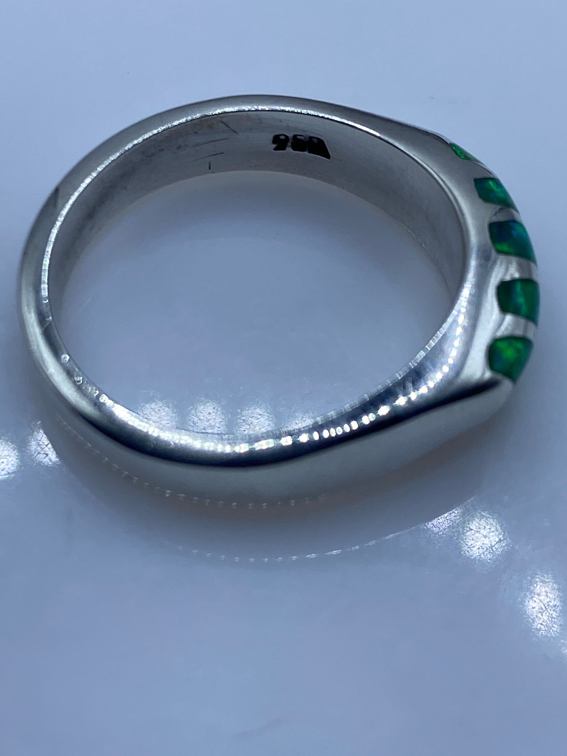 Anillo de Plata Ópalo de Fuego Verde — Solitario Elegante — foto 5