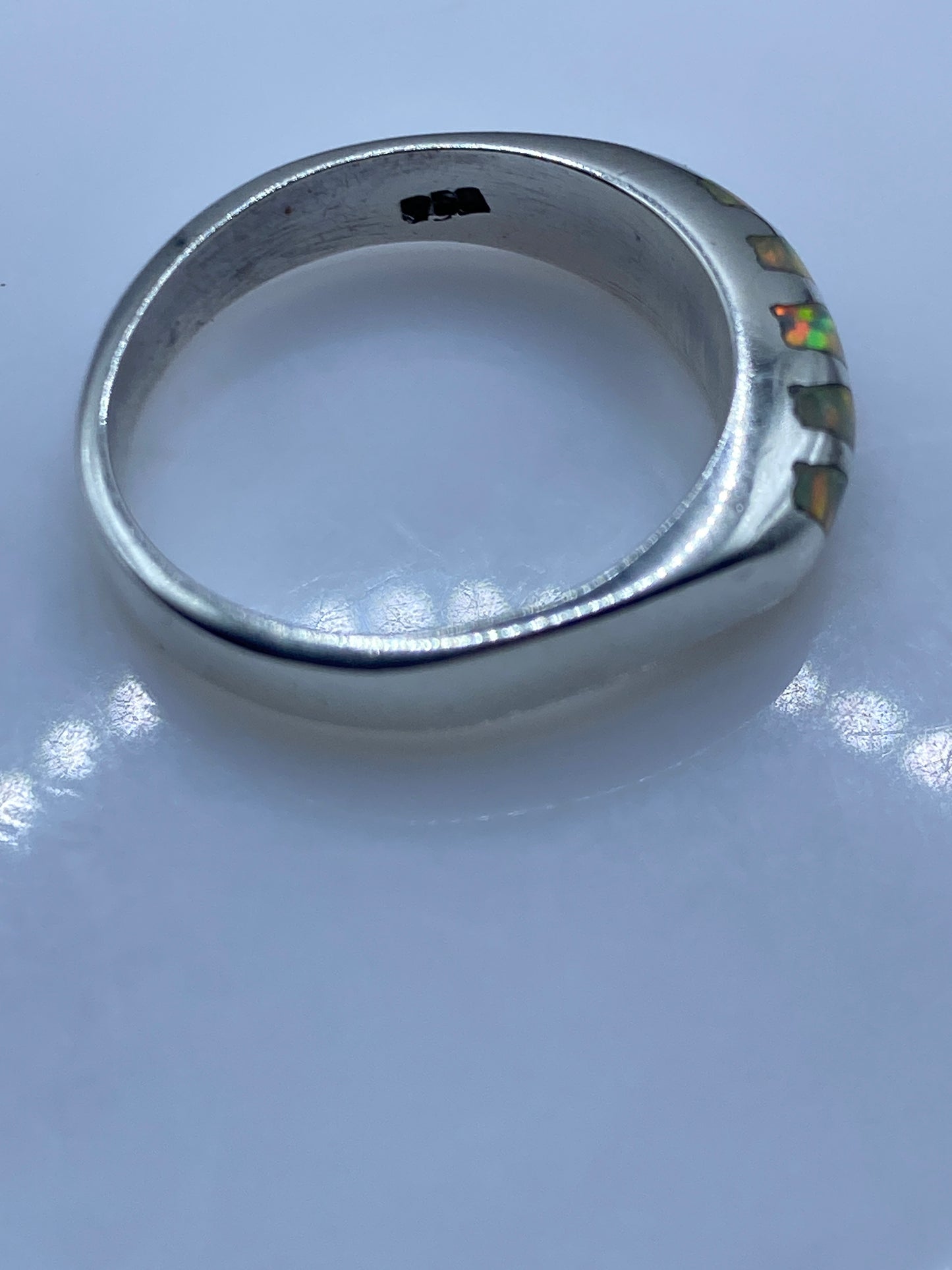 Anillo de Plata Ópalo de Fuego Multicolor — Banda Robusta .950 — foto 5