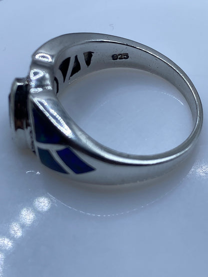Anillo de Plata Ópalo de Fuego Azul — Coctel Art Decó — foto 5