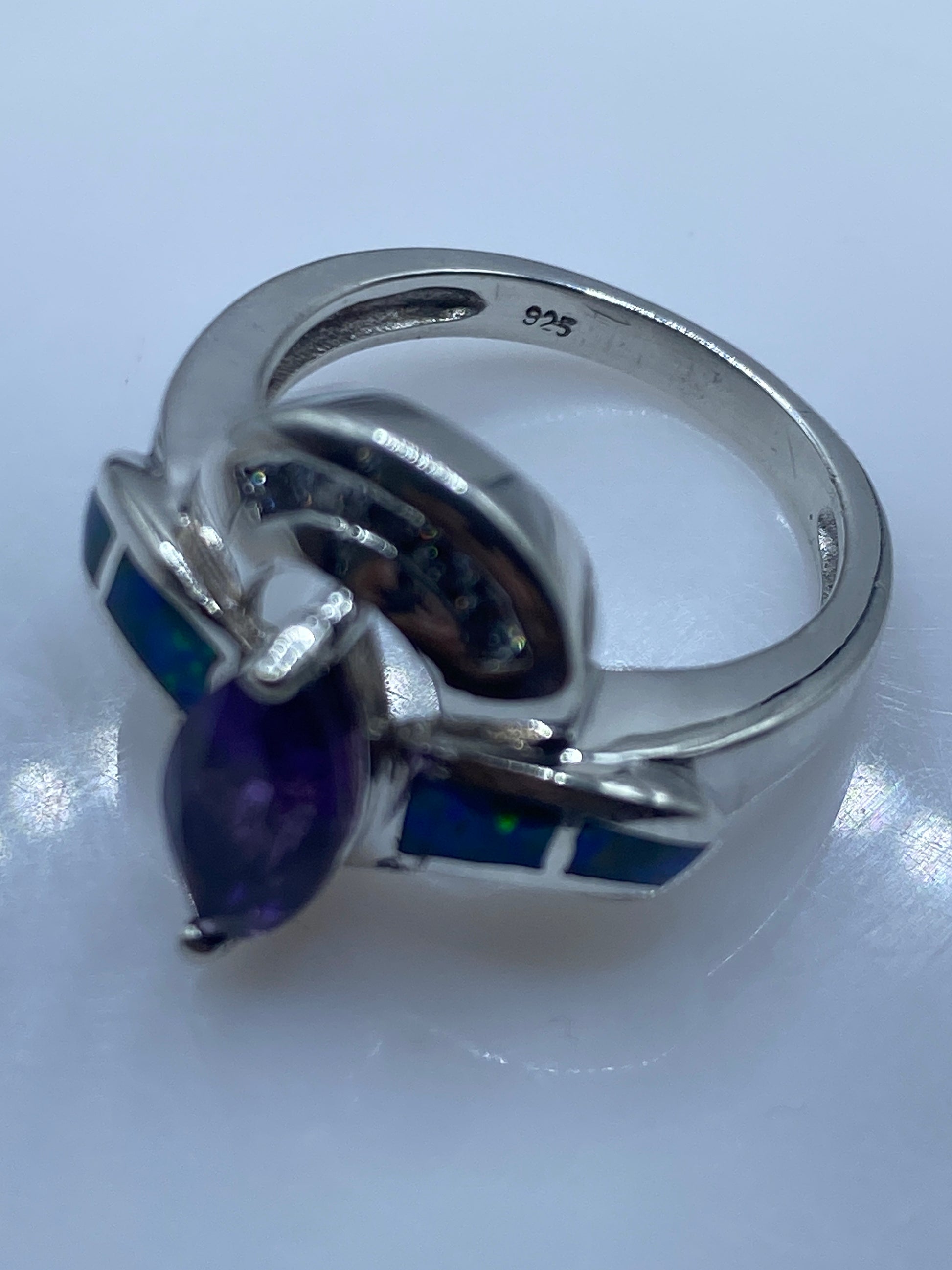 Anillo Ópalo de Fuego Azul Plata .925 — Diseño Escultural — foto 5