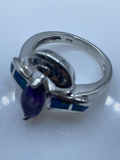 Anillo Ópalo de Fuego Azul Plata .925 — Diseño Escultural — foto 5