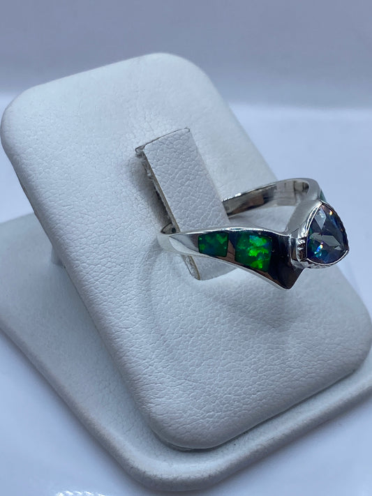 Anillo de Plata Ópalo de Fuego Verde Limón — Diseño Único Taxco — foto 2