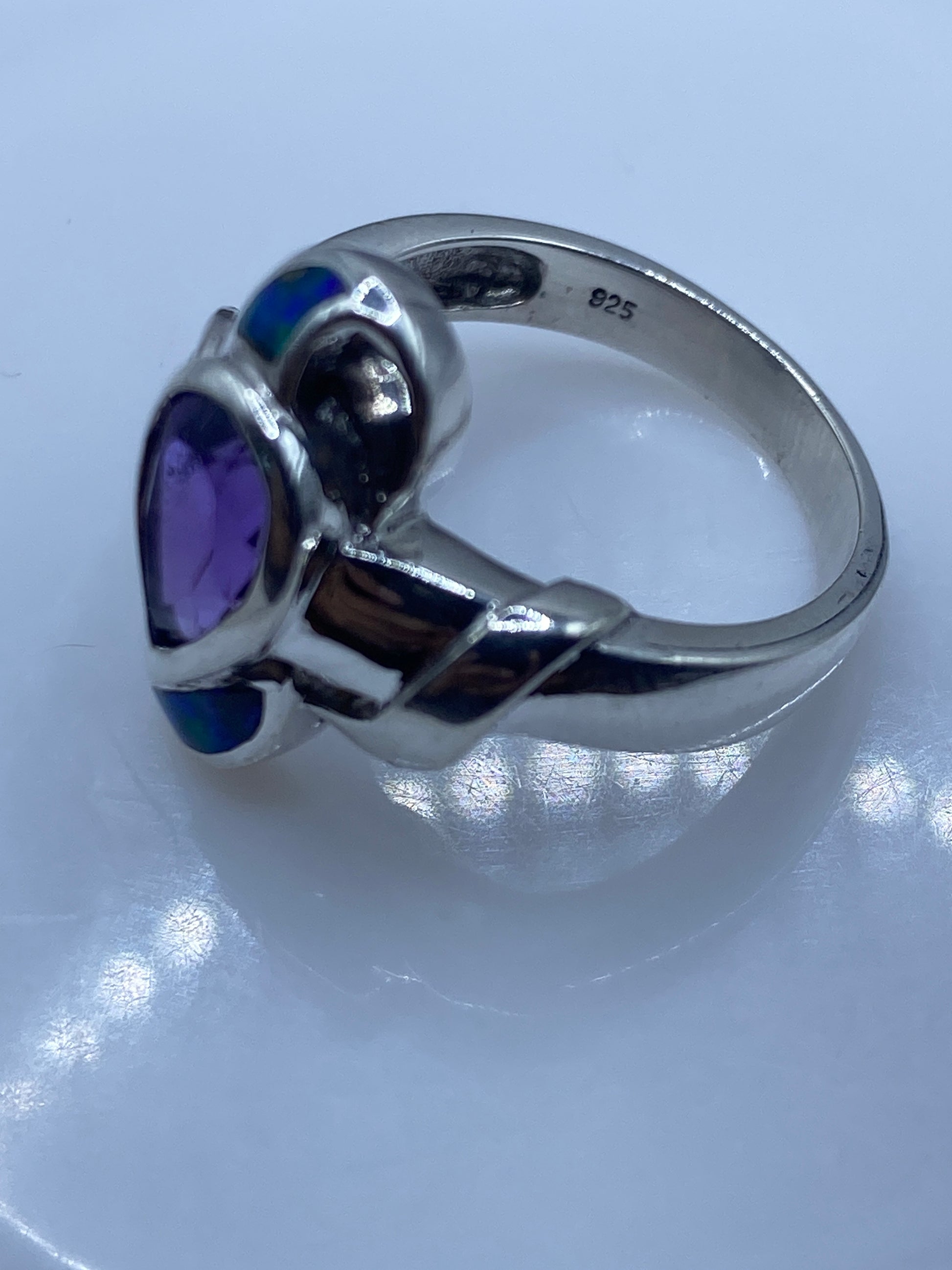 Anillo de Plata Ópalo de Fuego Azul — Coctel Escultórico — foto 5