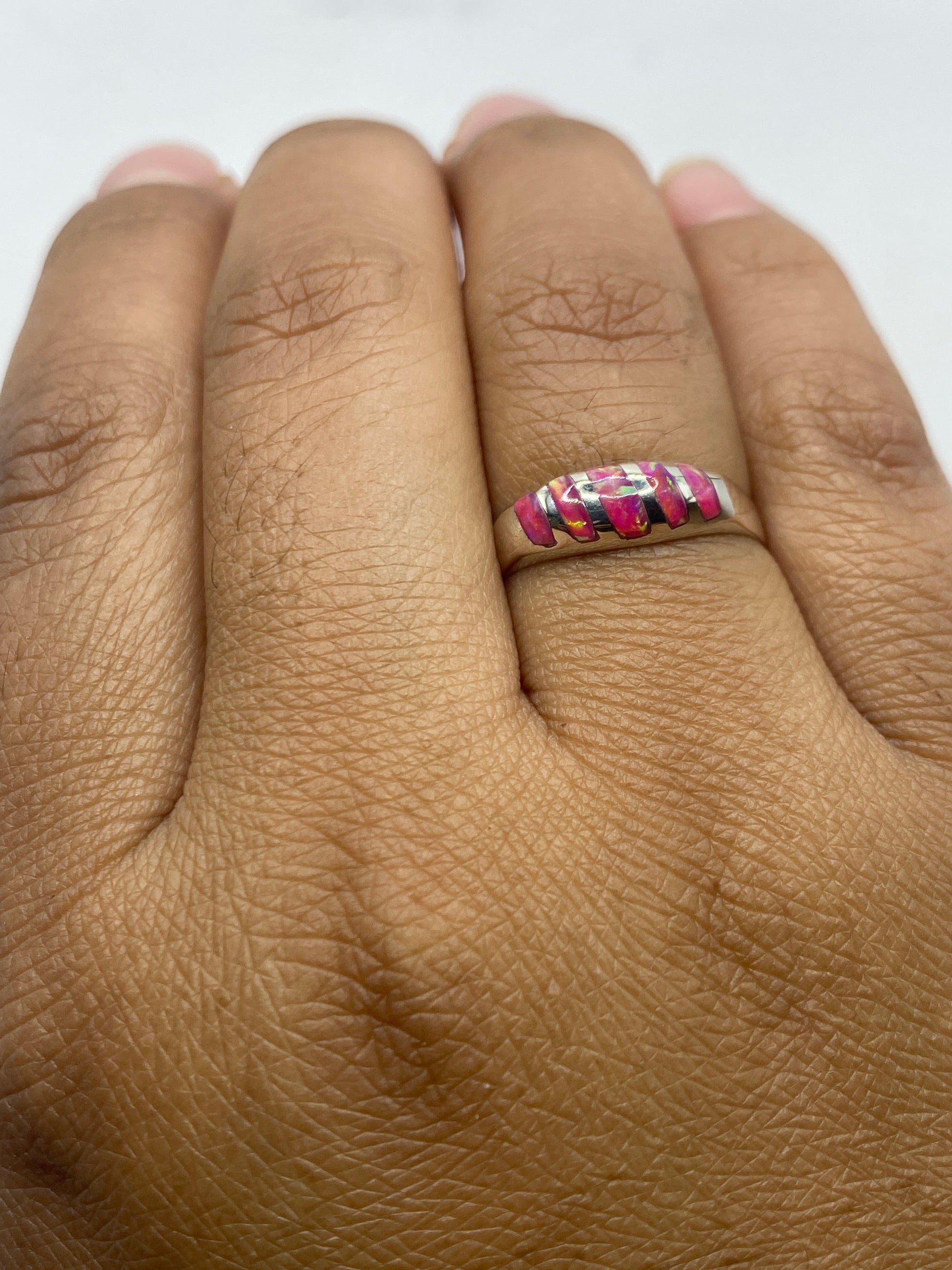 Anillo de Plata Ópalo de Fuego Rosa — Minimalista Taxco — foto 4