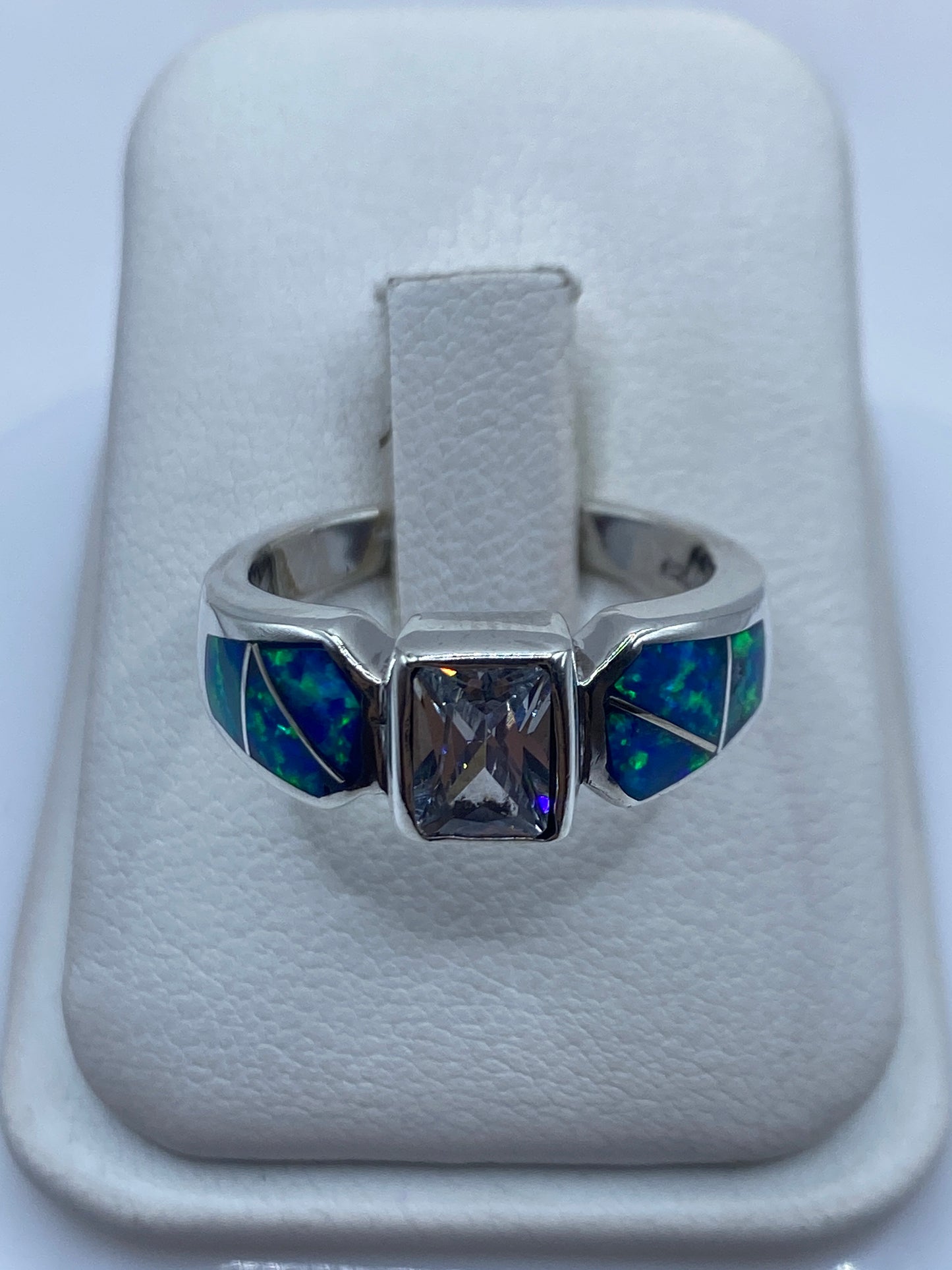 Anillo Plata Ópalo de Fuego Azul — Geométrico Taxco — foto 1
