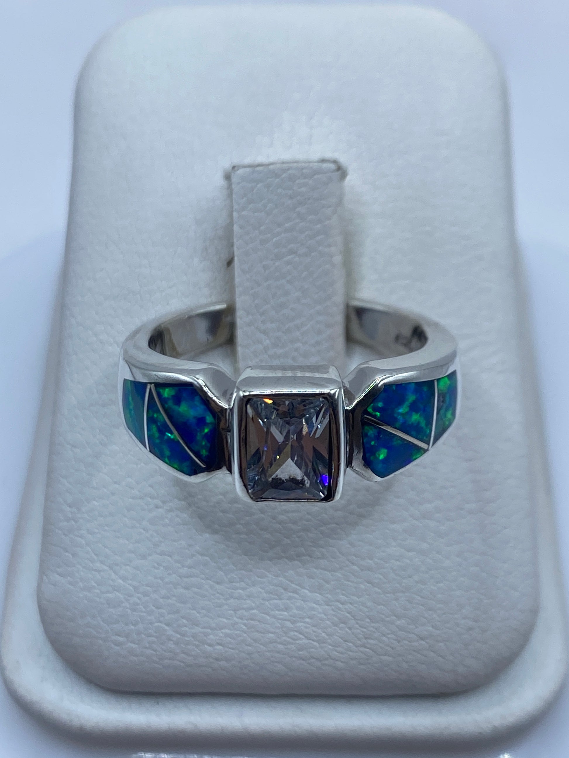 Anillo Plata Ópalo de Fuego Azul — Geométrico Taxco — foto 1