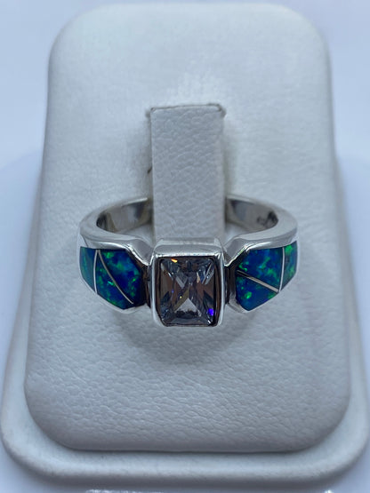 Anillo Plata Ópalo de Fuego Azul — Geométrico Taxco — foto 1
