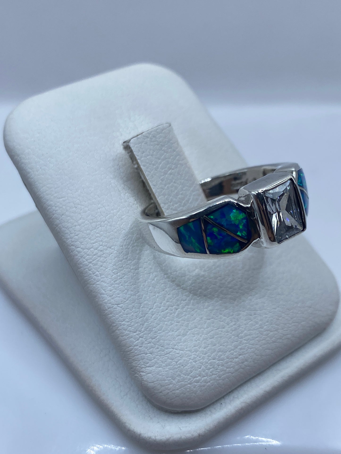 Anillo Plata Ópalo de Fuego Azul — Geométrico Taxco — foto 2