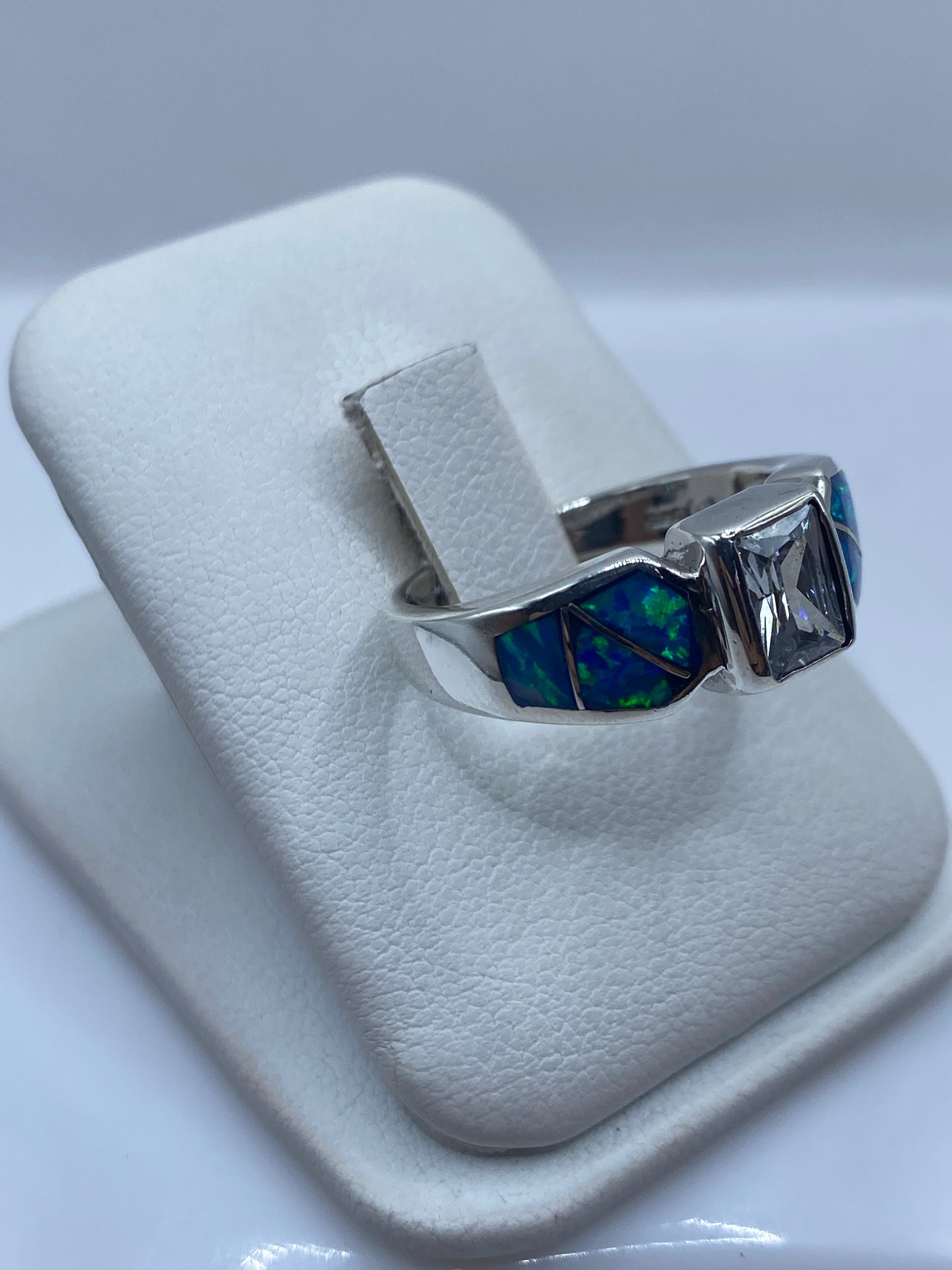 Anillo Plata Ópalo de Fuego Azul — Geométrico Taxco — foto 2