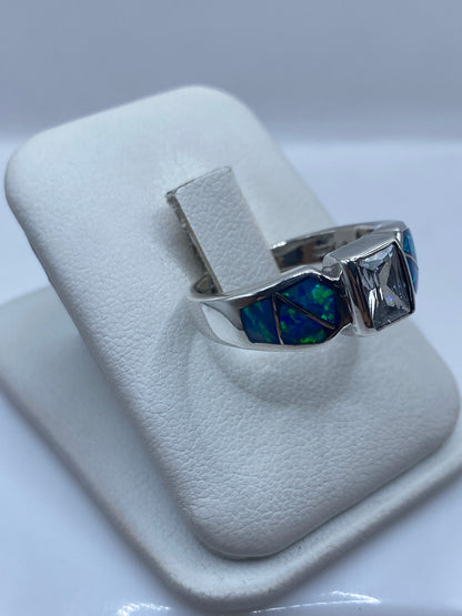 Anillo Plata Ópalo de Fuego Azul — Geométrico Taxco — foto 2