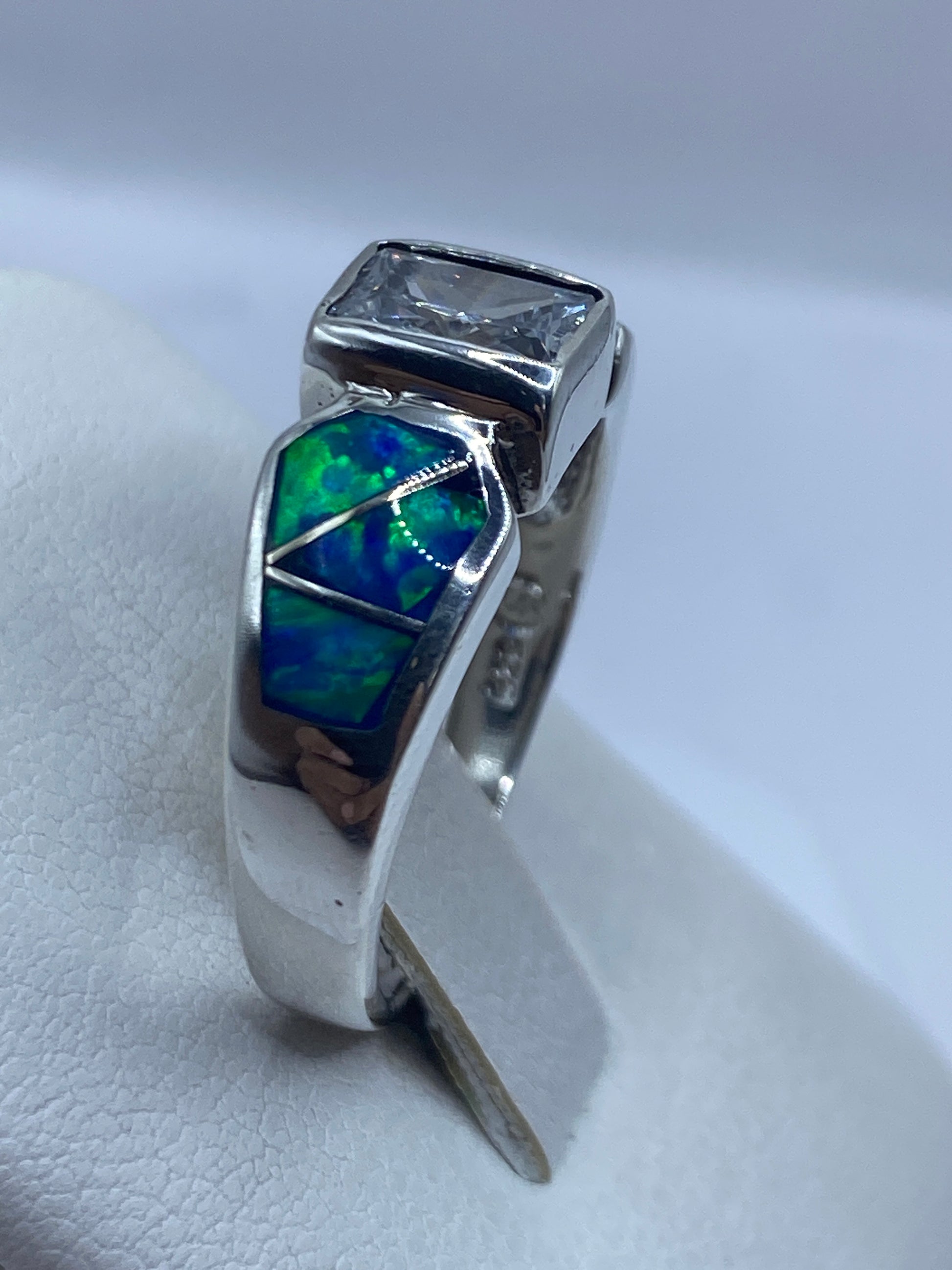 Anillo Plata Ópalo de Fuego Azul — Geométrico Taxco — foto 3