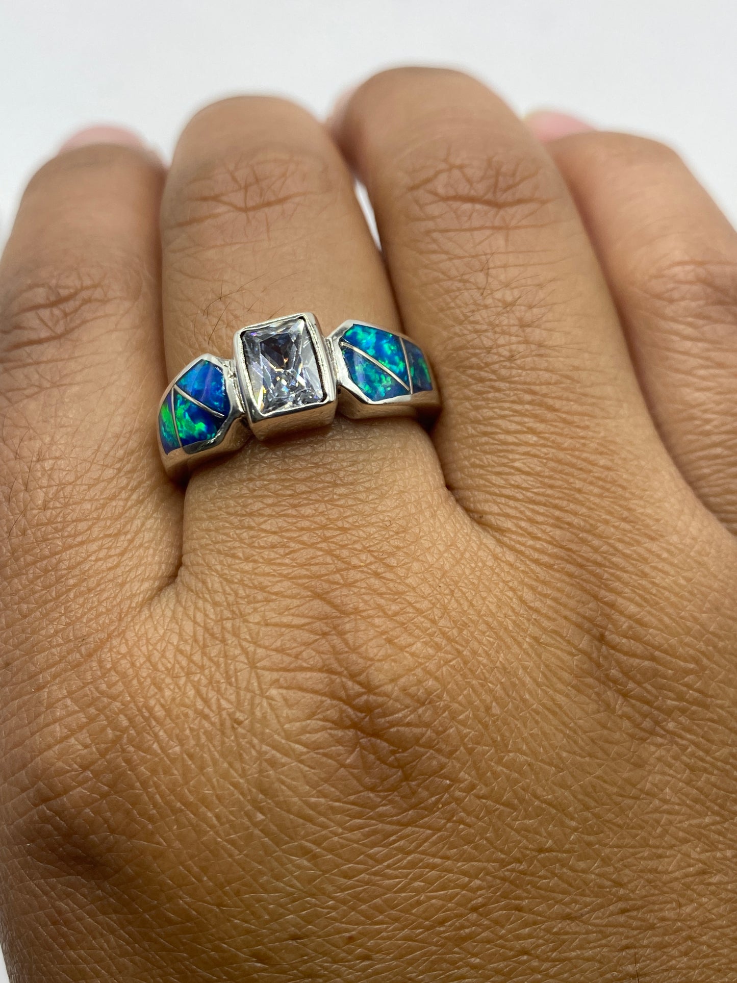 Anillo Plata Ópalo de Fuego Azul — Geométrico Taxco — foto 4