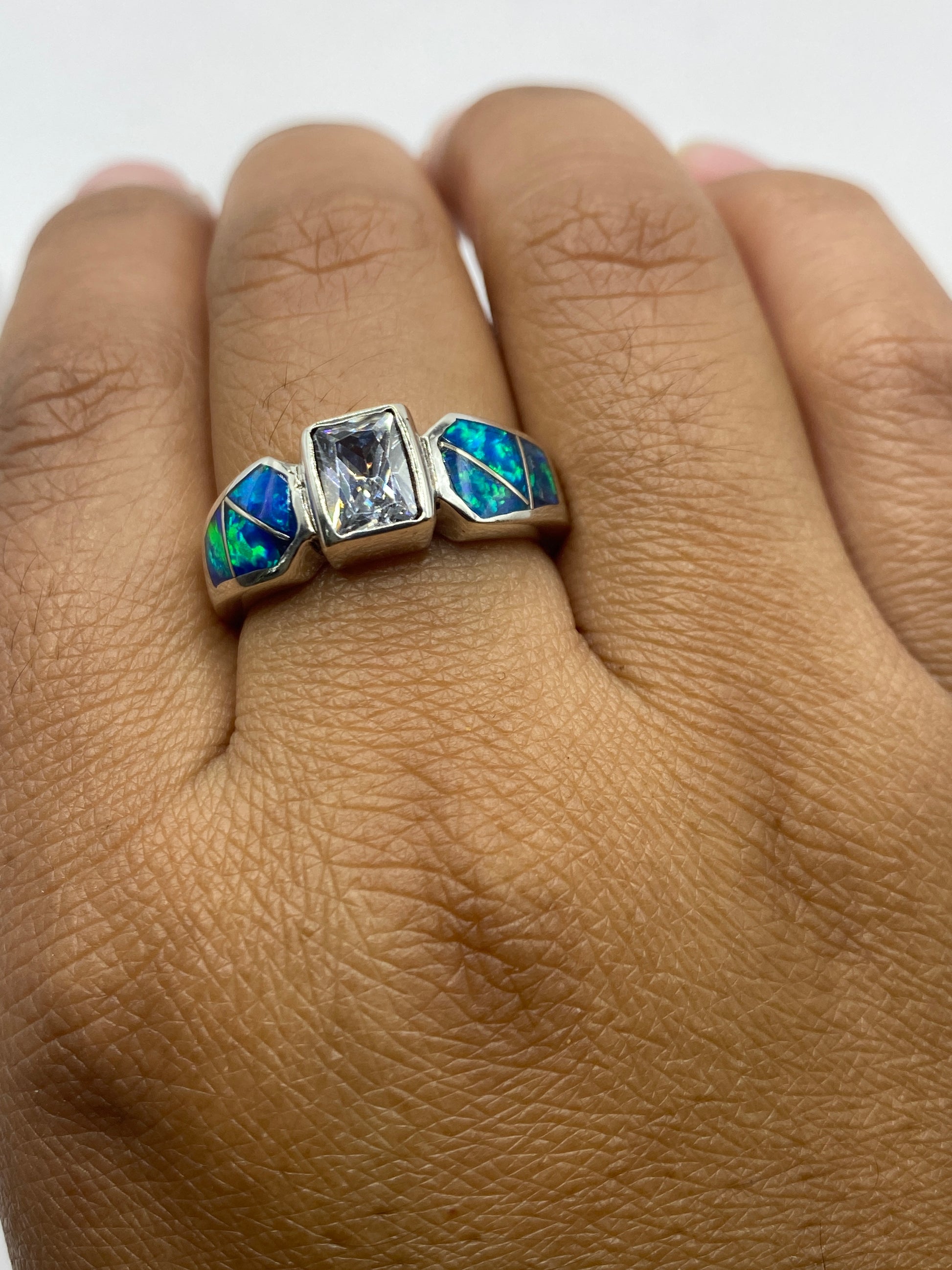 Anillo Plata Ópalo de Fuego Azul — Geométrico Taxco — foto 4