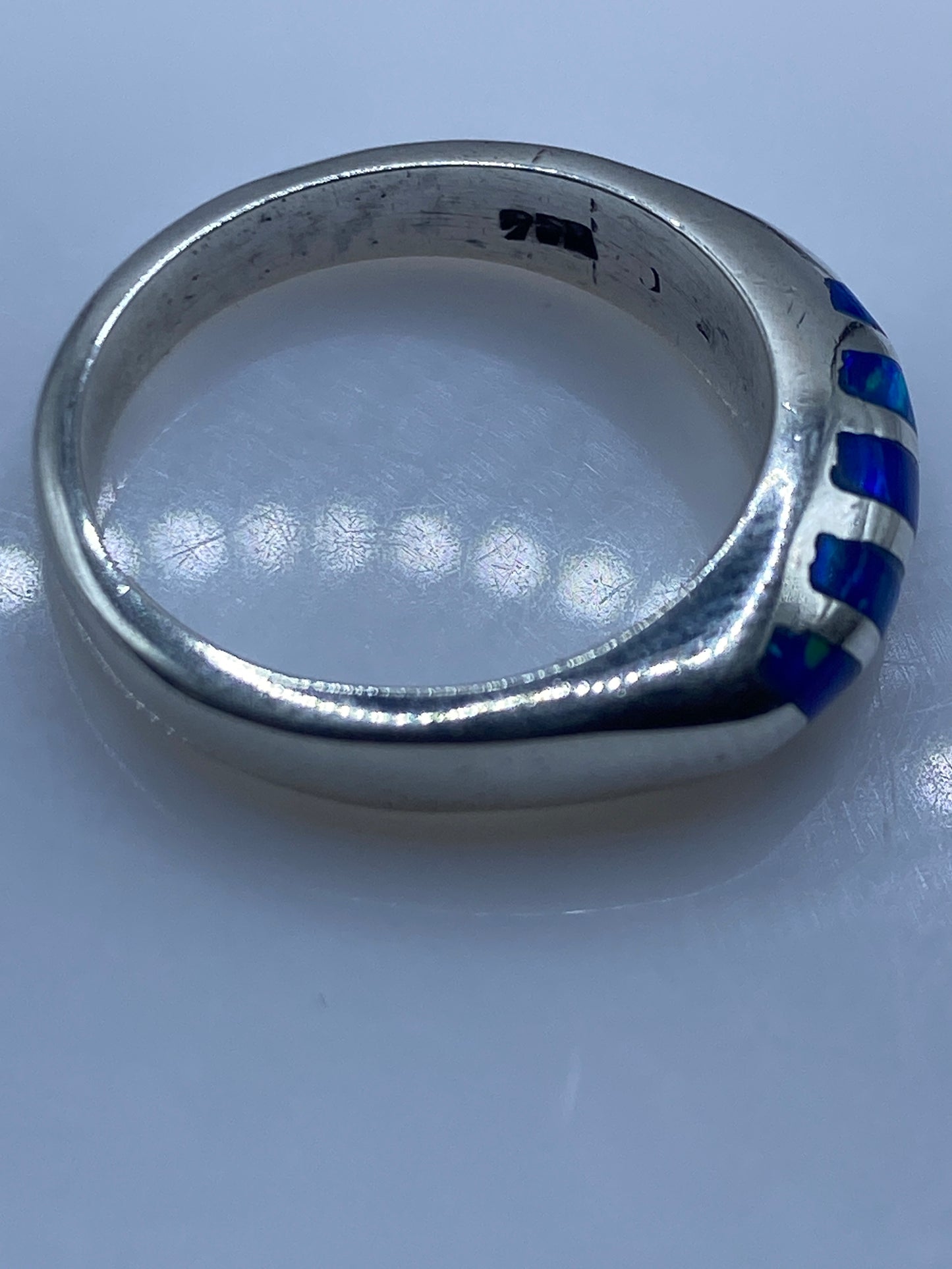 Anillo Plata .950 Ópalo de Fuego Azul — Escalonado Unisex — foto 5