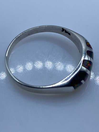 Anillo de Plata Ópalo de Fuego Multicolor — Banda Clásica — foto 5