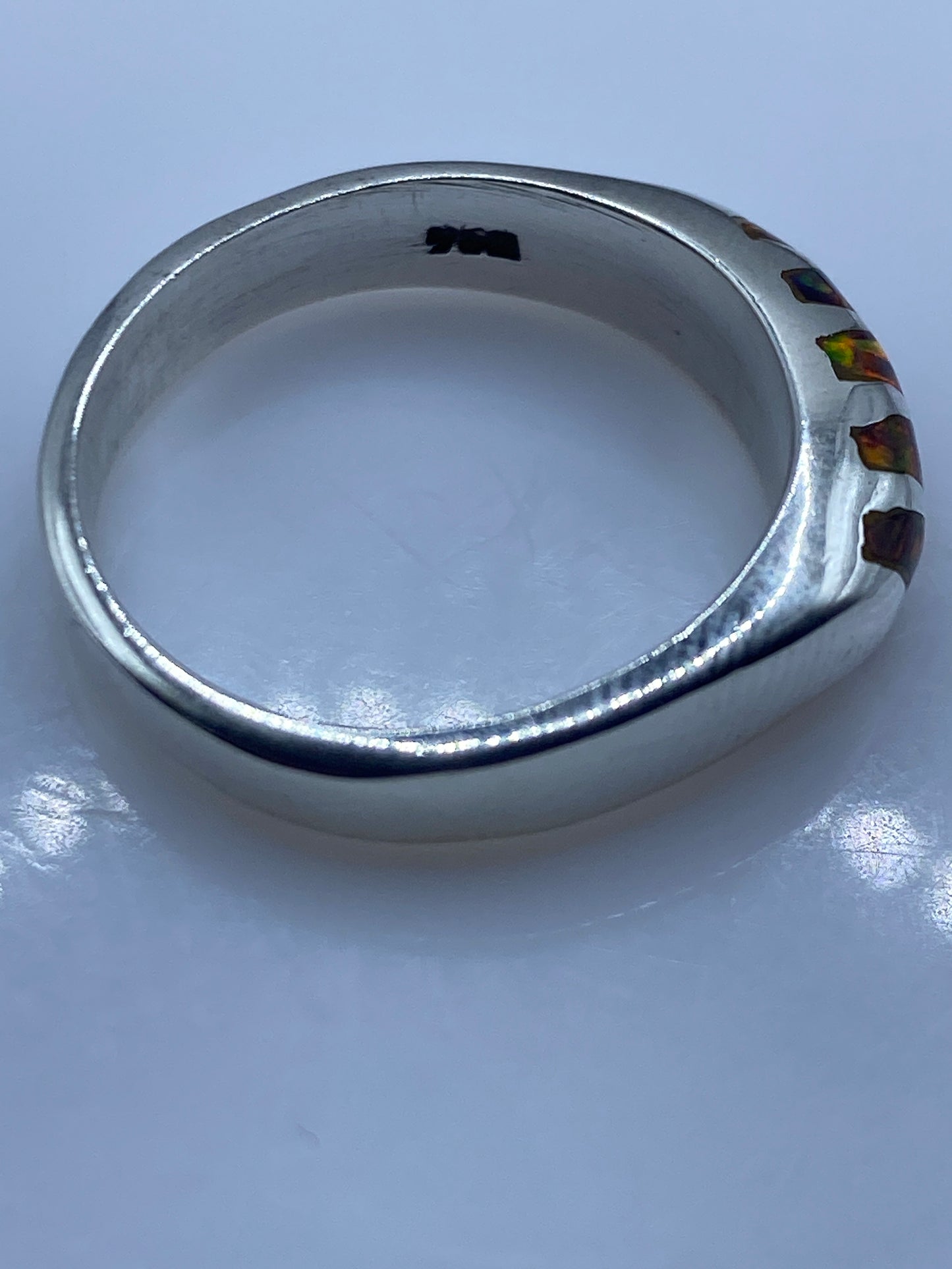 Anillo Plata .950 Ópalo de Fuego Multicolor — Moderno Unisex — foto 5