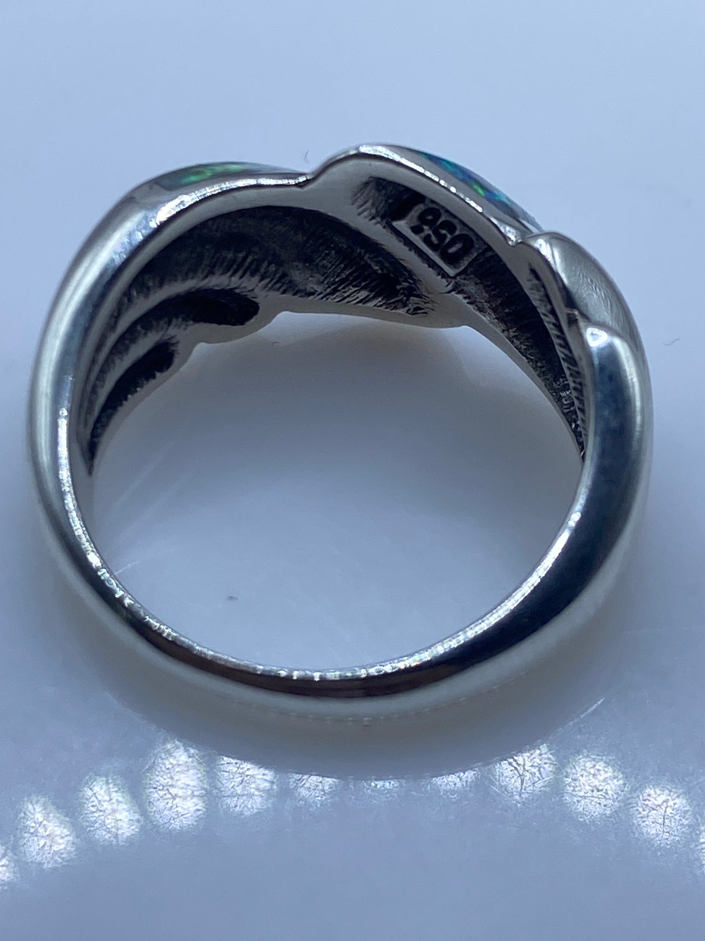 Anillo de Plata .950 Ópalo de Fuego Ondulado — Diseño Fluido — foto 5