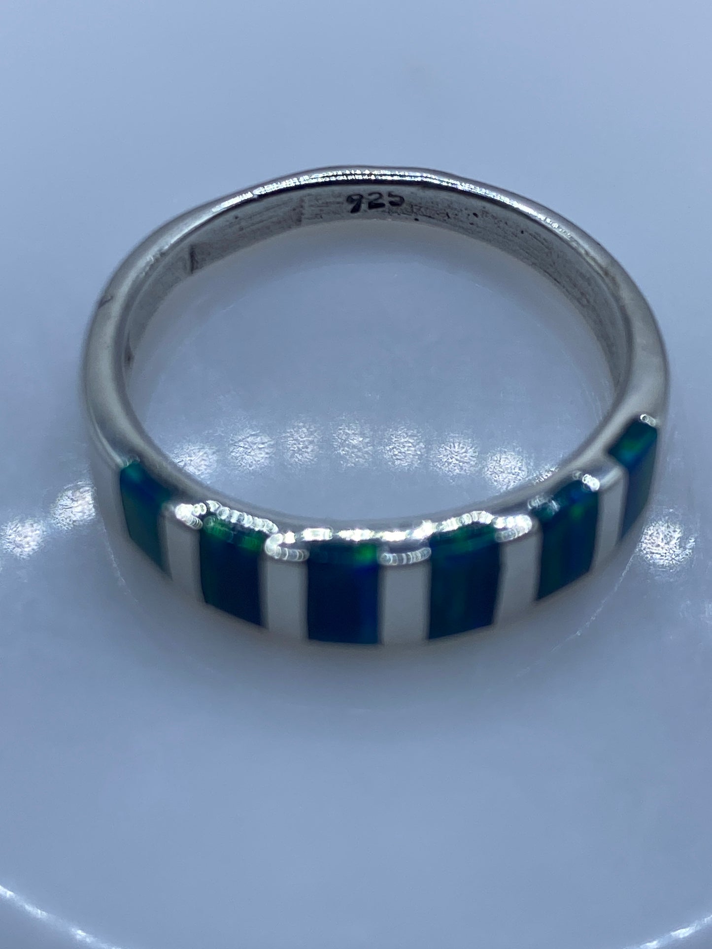 Anillo de Plata Ópalo de Fuego Azul — Banda Alternada — foto 5