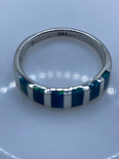 Anillo de Plata Ópalo de Fuego Azul — Banda Alternada — foto 5