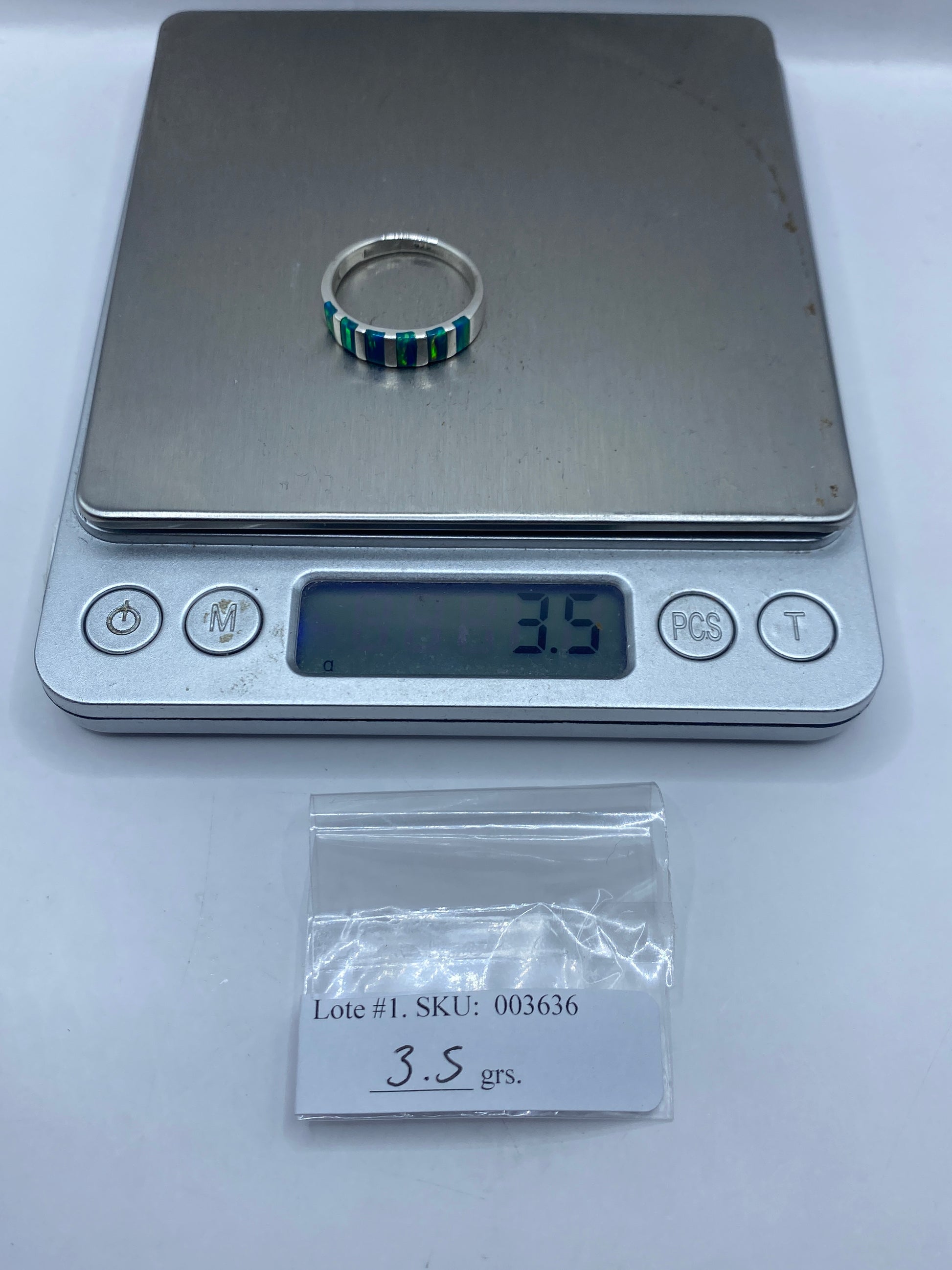 Anillo de Plata Ópalo de Fuego Azul — Banda Alternada — foto 6