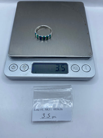 Anillo de Plata Ópalo de Fuego Azul — Banda Alternada — foto 6