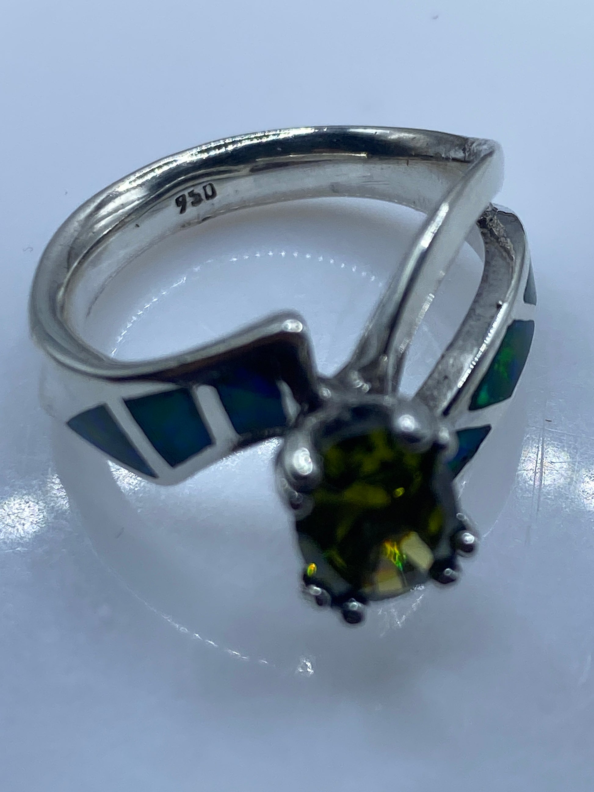 Anillo Plata .950 Ópalo de Fuego Verde Limón — Coctel — foto 5