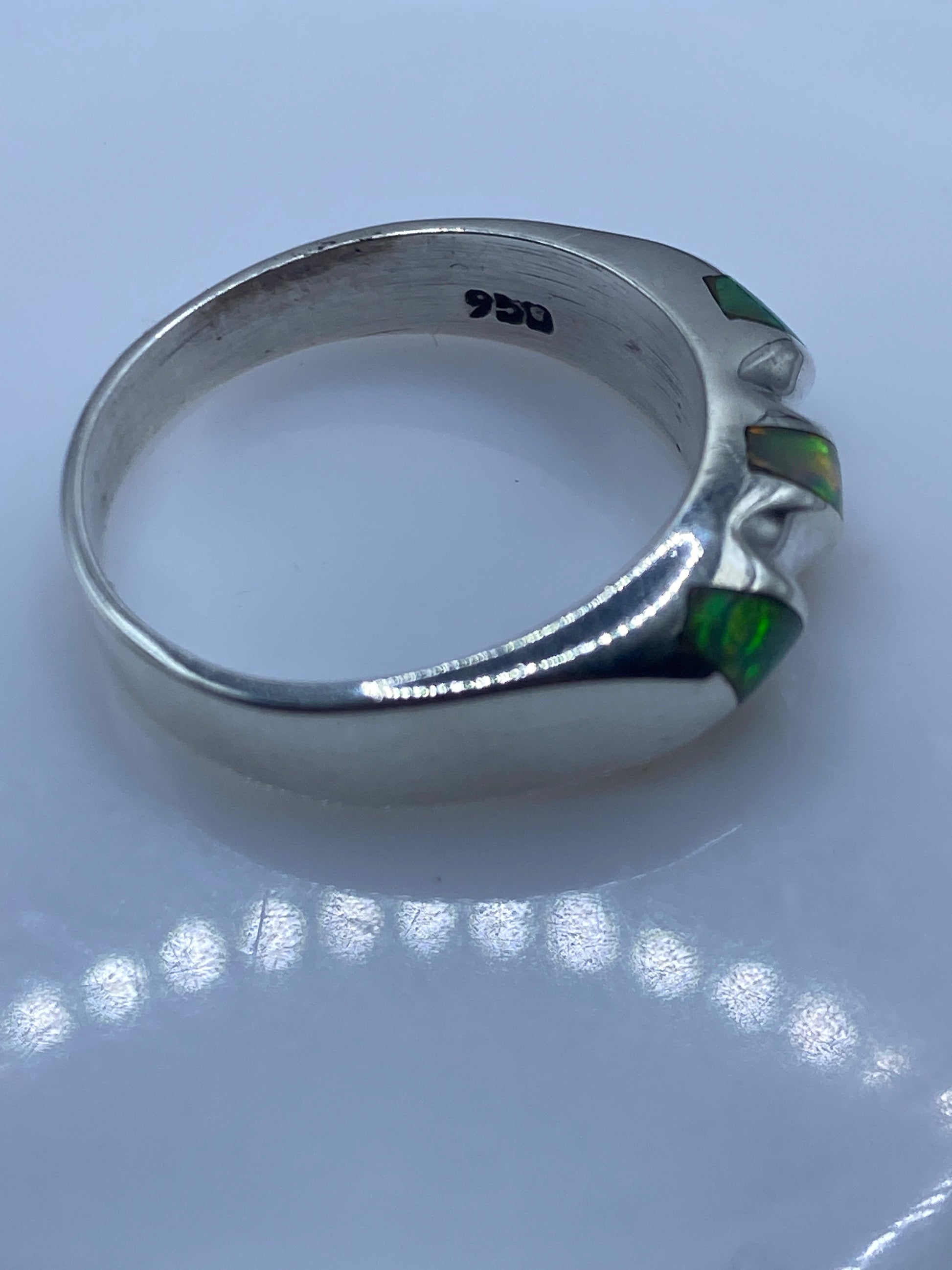 Anillo Ópalo de Fuego Verde — Plata .950 Artesanal Taxco — foto 5
