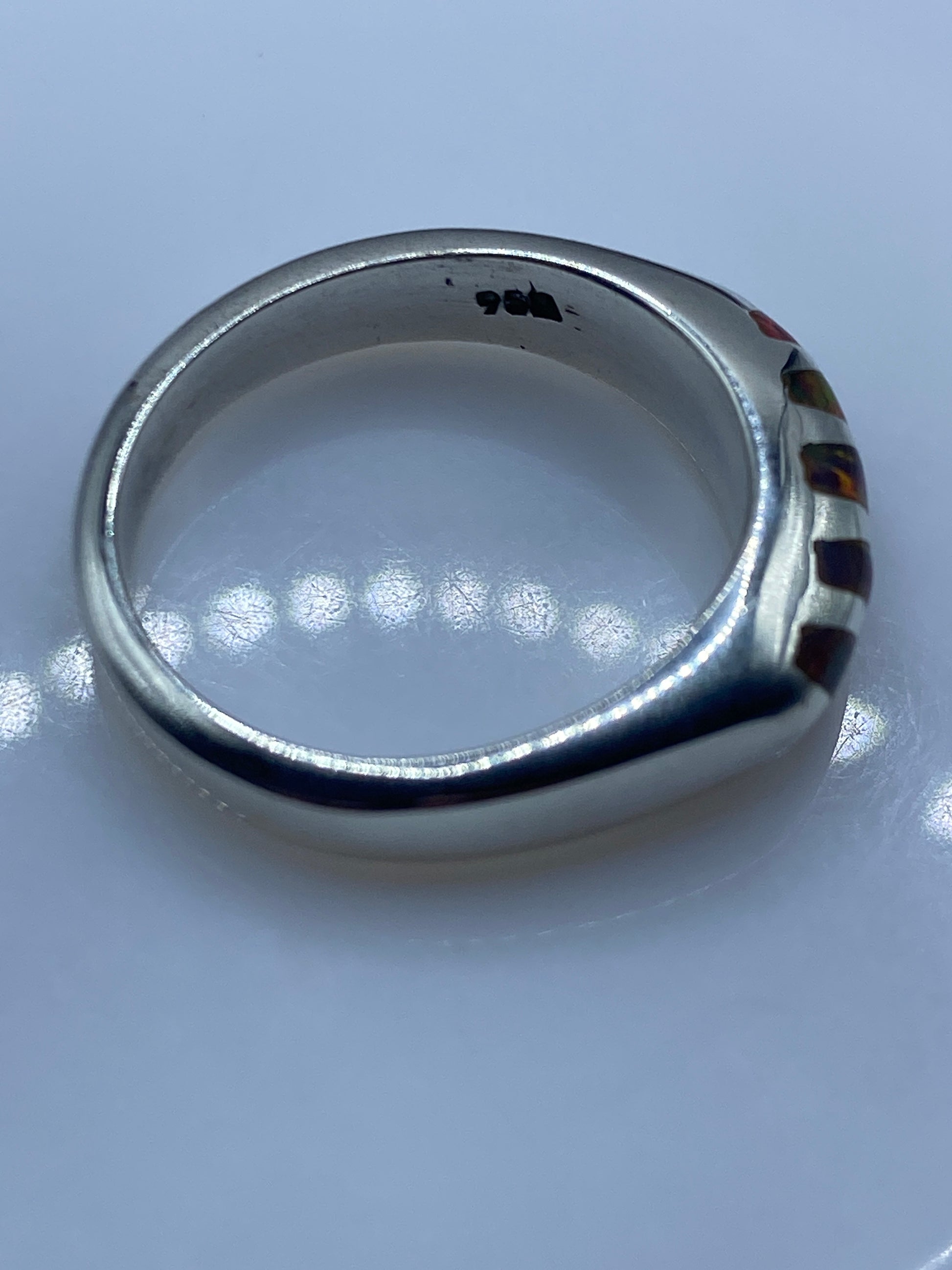 Anillo de Plata .950 Ópalo de Fuego Multicolor — Diseño Moderno — foto 5