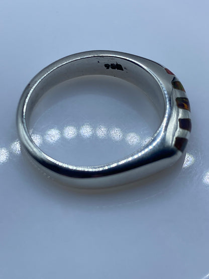 Anillo de Plata .950 Ópalo de Fuego Multicolor — Diseño Moderno — foto 5
