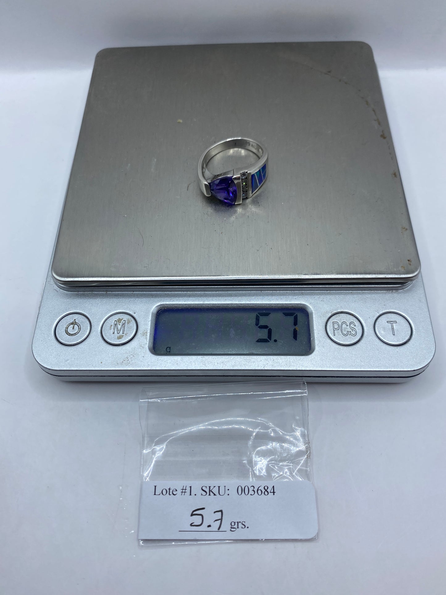 Anillo de Plata Ópalo de Fuego Azul Bandas — Moderno Unisex — foto 6