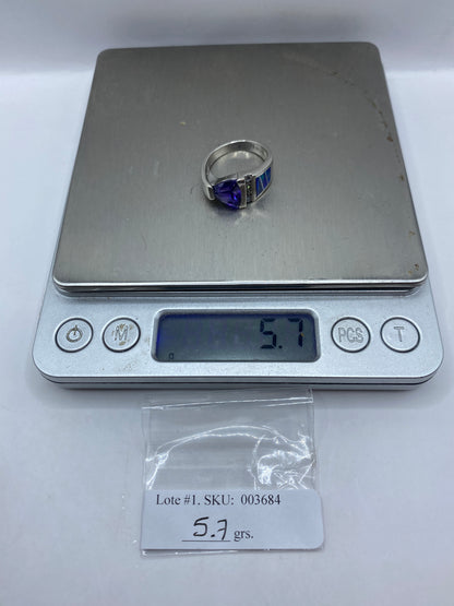 Anillo de Plata Ópalo de Fuego Azul Bandas — Moderno Unisex — foto 6