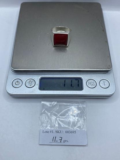 Anillo de Plata Solitario con Piedra Roja — Diseño Robusto — foto 6
