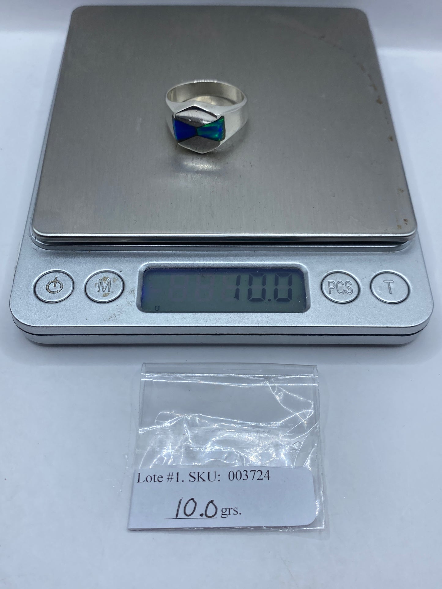 Anillo Plata Ópalo de Fuego Azul Geométrico — Para Él — foto 6