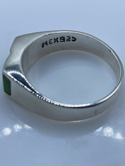 Anillo de Plata con Piedra Verde — Sello Geométrico Unisex — foto 5