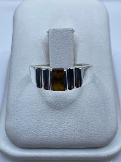 Anillo sello de plata .925 con piedra café natural en estuche