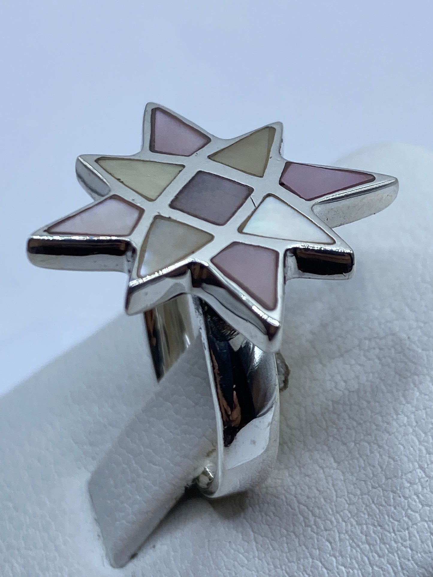 Detalle lateral del mecanismo giratorio del anillo estrella en plata
