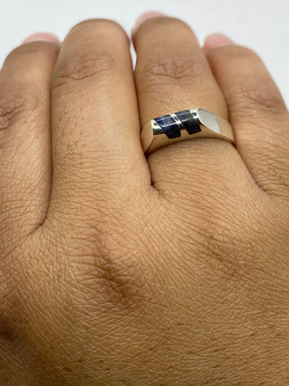 Sello 925 MEXICO en banda de anillo de plata con piedra de lapislázuli