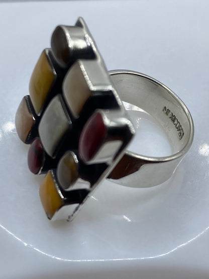 Anillo de Plata Coral Rojo Nueve Cabujones — Taxco — foto 5