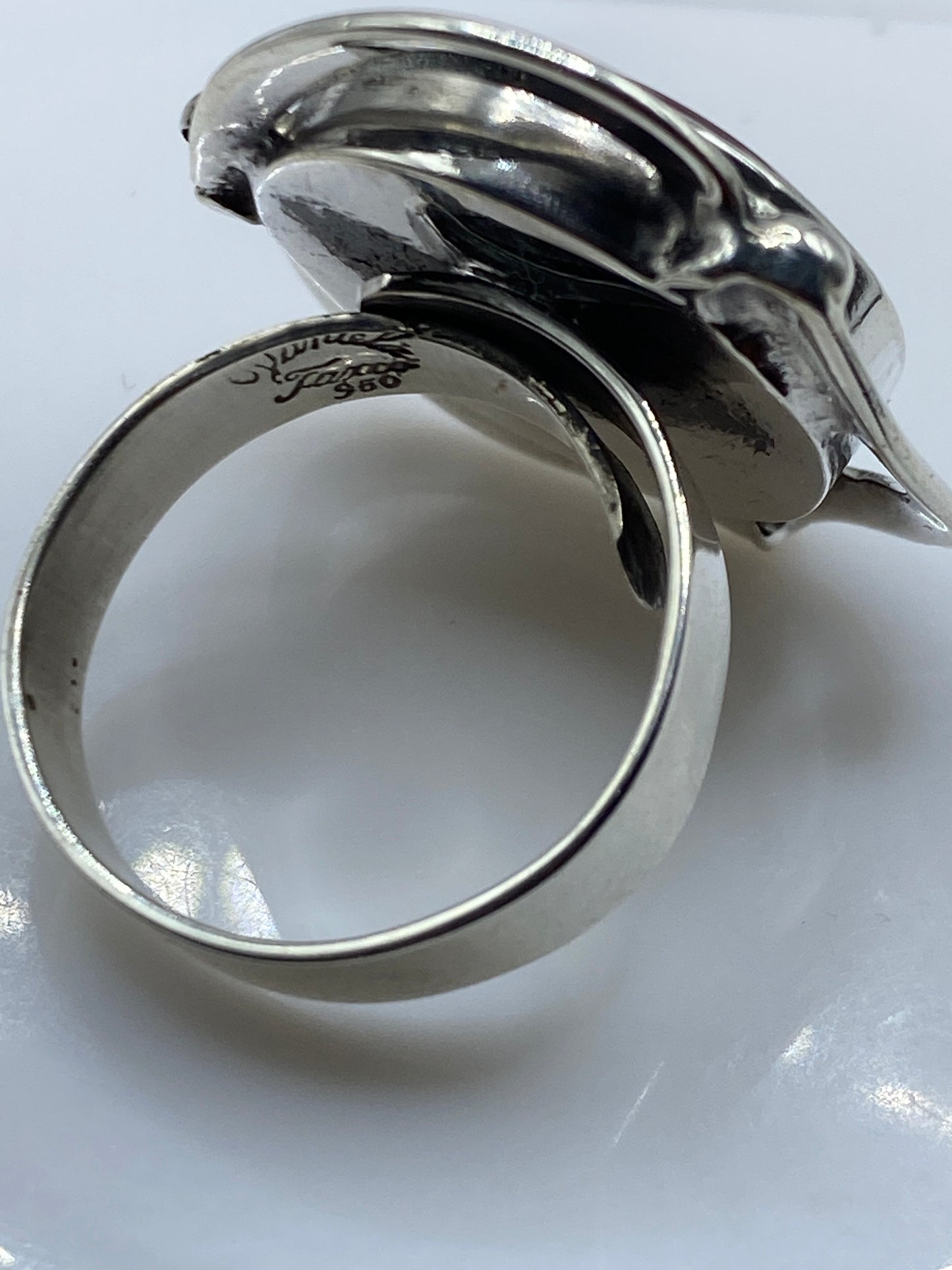 Anillo de Plata Coral Rojo Ajustable — Solitario Artesanal — foto 5