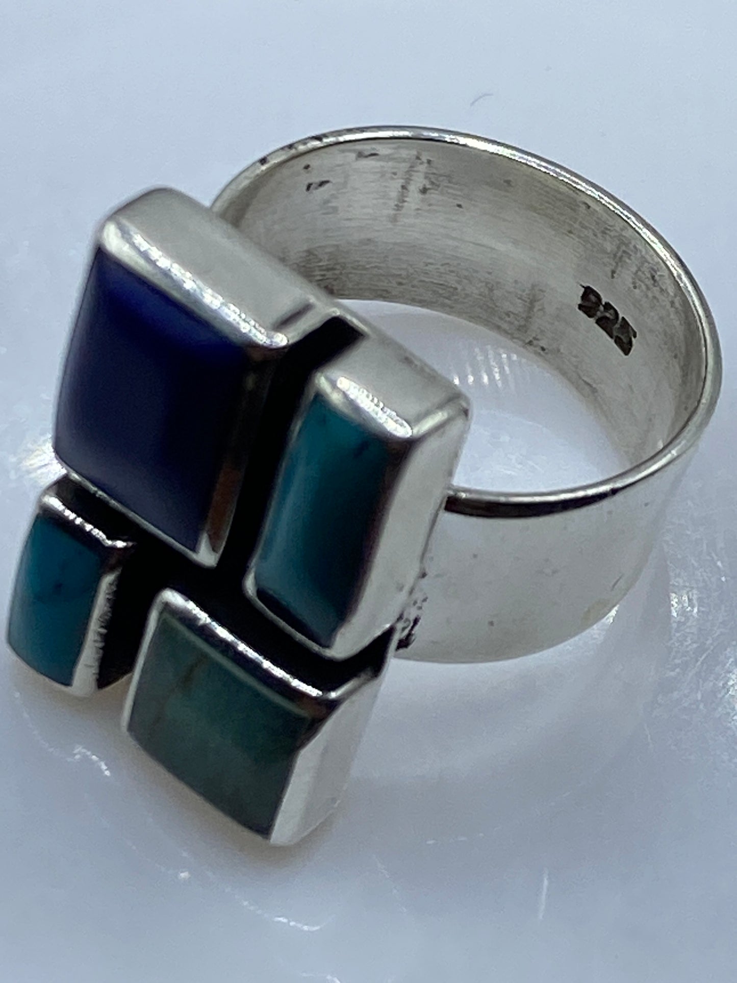 Anillo de Plata Turquesa Azul Cielo — Geométrico Moderno — foto 5
