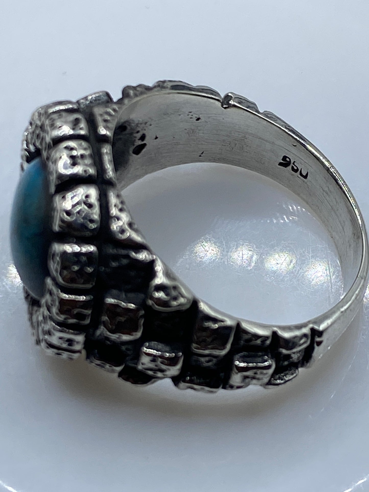 Anillo Turquesa Azul Cielo Plata .950 — Hombre Taxco — foto 5