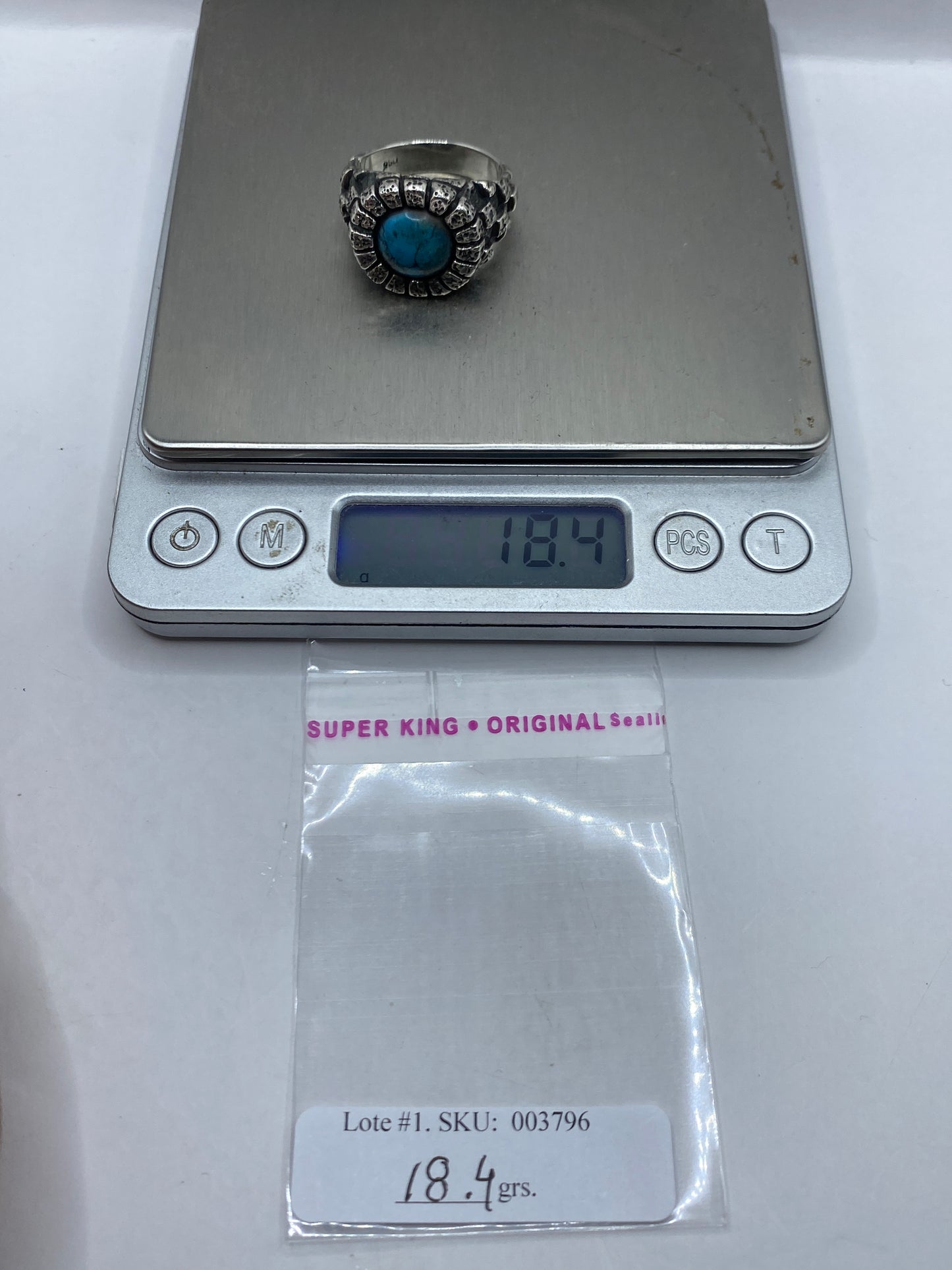 Anillo Turquesa Azul Cielo Plata .950 — Hombre Taxco — foto 6