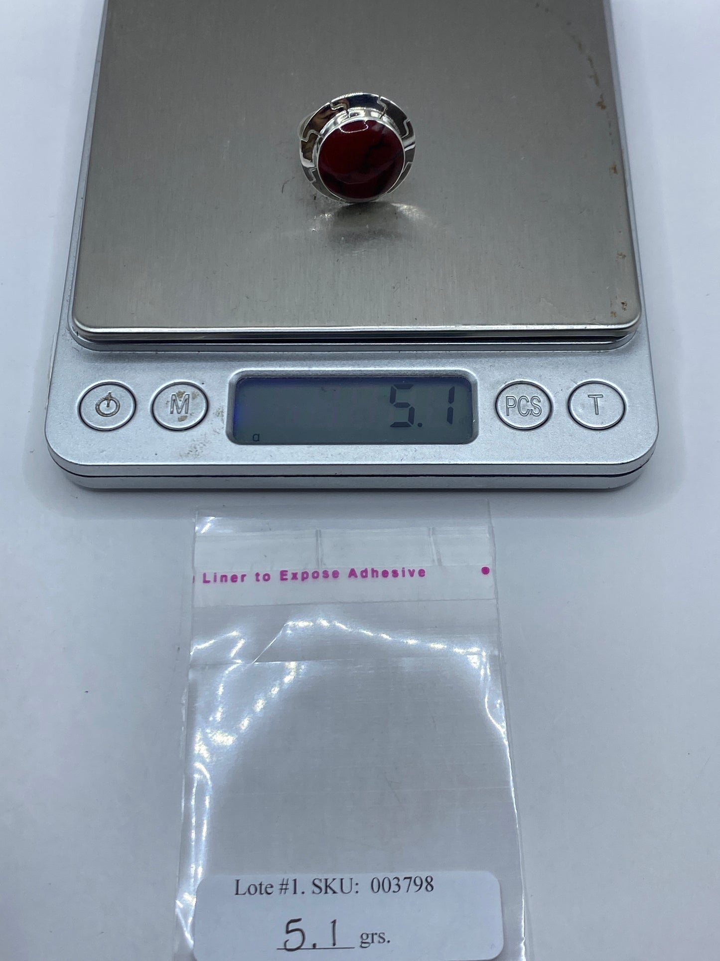 Anillo de Plata Coral Rojo Ajustable — Geométrico Étnico — foto 6