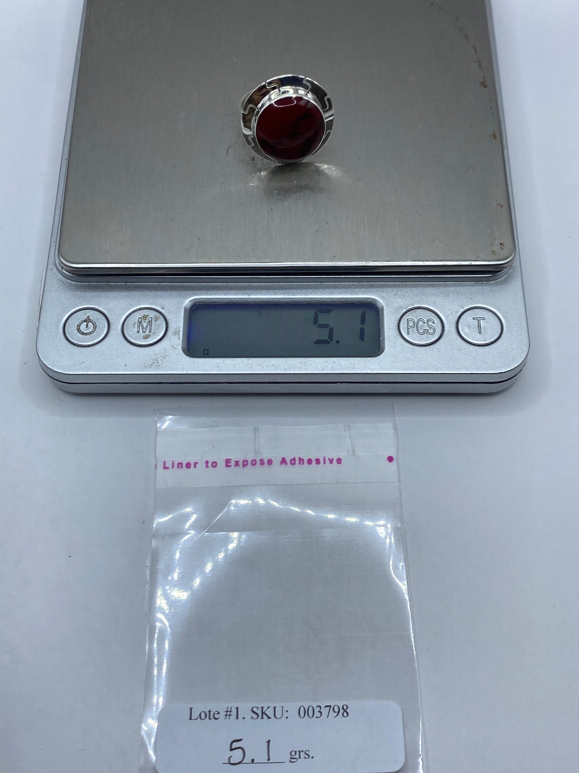 Anillo de Plata Coral Rojo Ajustable — Geométrico Étnico — foto 6