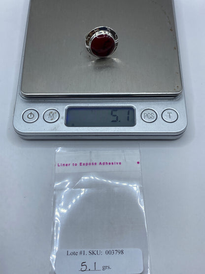 Anillo de Plata Coral Rojo Ajustable — Geométrico Étnico — foto 6