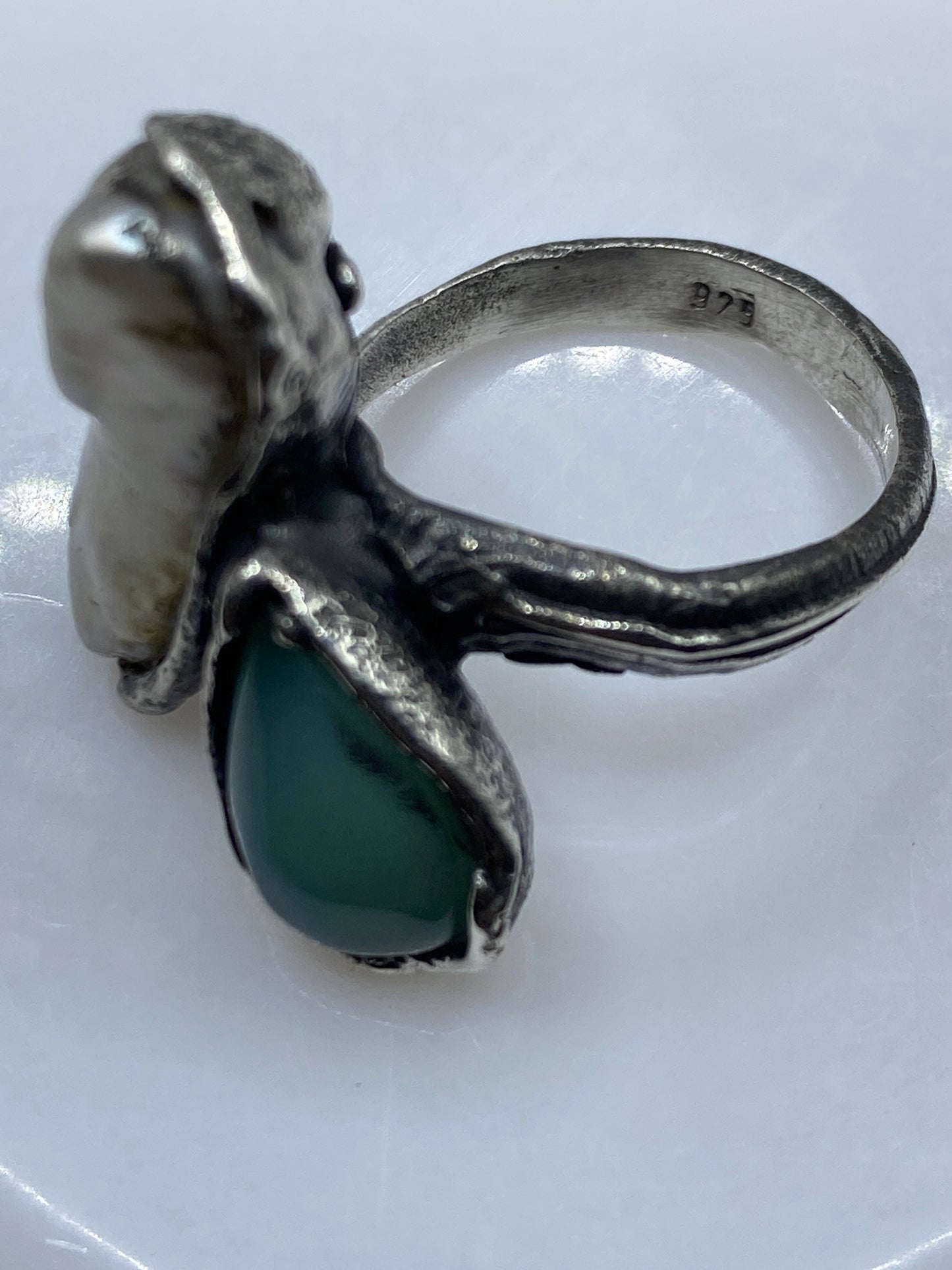 Anillo de Plata con Perla Natural — Geometría Moderno — foto 5